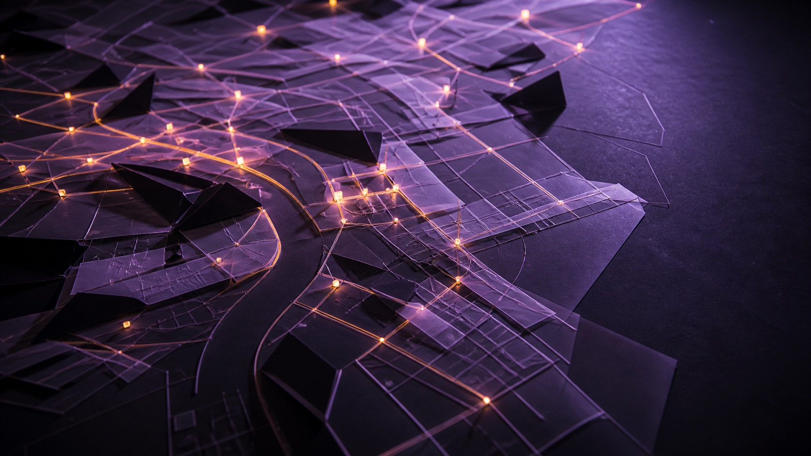 Abstract Til6 editorial artwork made from a handmade illuminated city grid
